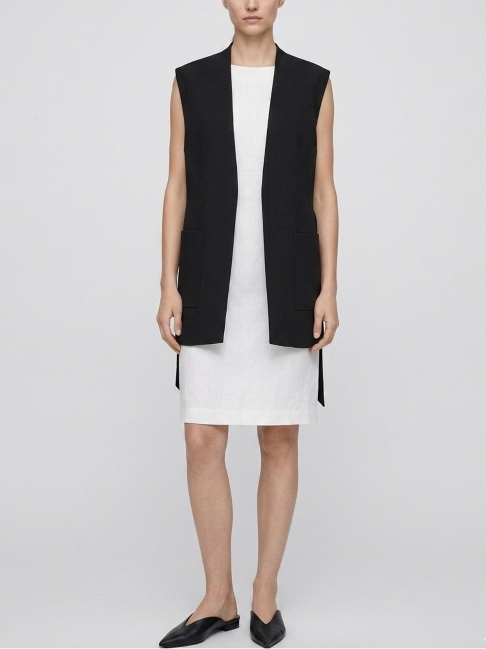 Zara Black Belted Longline Vest Cotton Blend Patch Pockets Small - Picture 2 of 13
